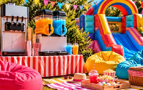 A slush drink and a candyfloss served side by side at a Purfect Events party