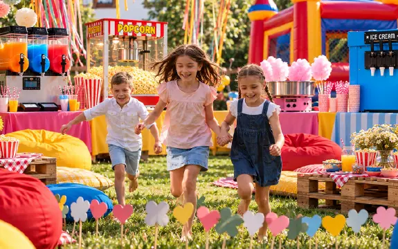 Children celebrating at an outdoor Purfect Events kids party